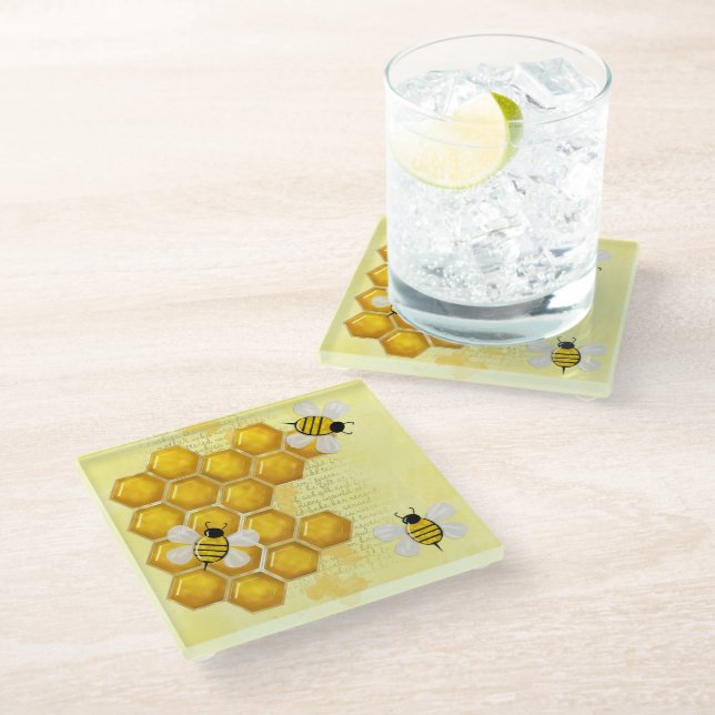 Honey Comb 3D Whimsey  Glass Coaster (Angled)