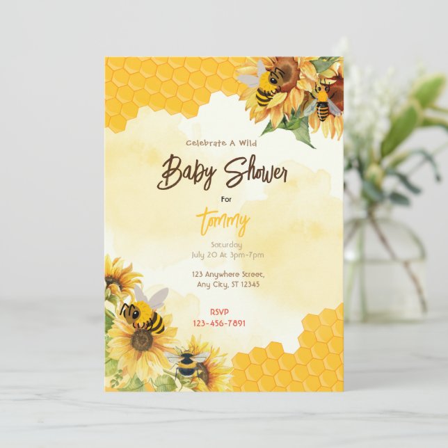 Honey Comb Bee Baby Shower Invitation (Standing Front)