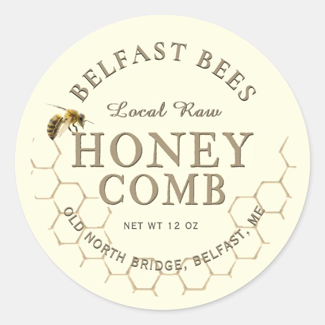 Honey Comb Realistic Honeybee Honeycomb Local Raw Classic Round Sticker (Front)