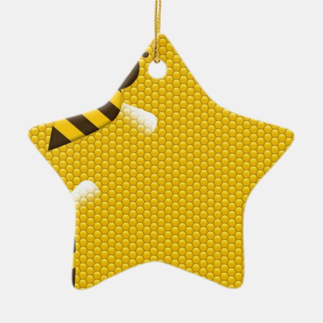 Honey Comb Yellow Gold  Bee Bees Pattern Art Ceramic Tree Decoration (Front)