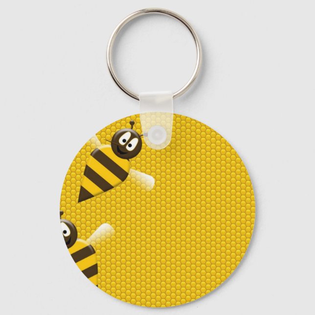 Honey Comb Yellow Gold  Bee Bees Pattern Art Key Ring (Front)