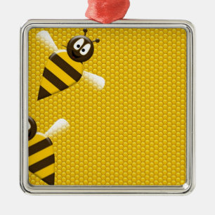 Honey Comb Yellow Gold Bee Bees Pattern Art Metal Tree Decoration