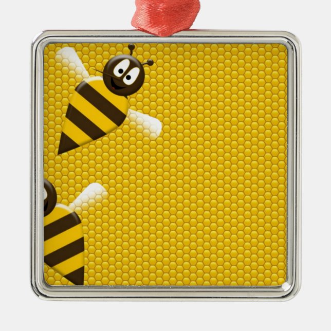 Honey Comb Yellow Gold  Bee Bees Pattern Art Metal Tree Decoration (Front)