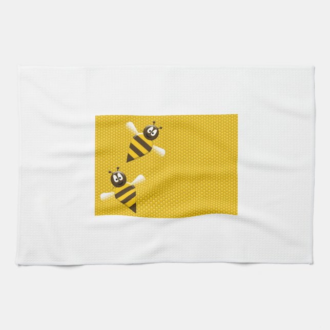 Honey Comb Yellow Gold  Bee Bees Pattern Art Tea Towel (Horizontal)