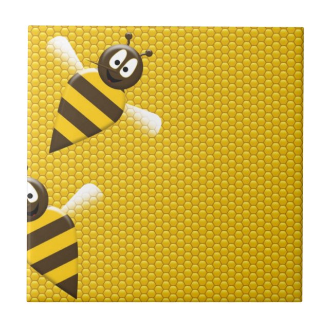 Honey Comb Yellow Gold  Bee Bees Pattern Art Tile (Front)