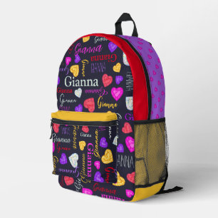 Honey diamond, pink red yellow custom name printed backpack