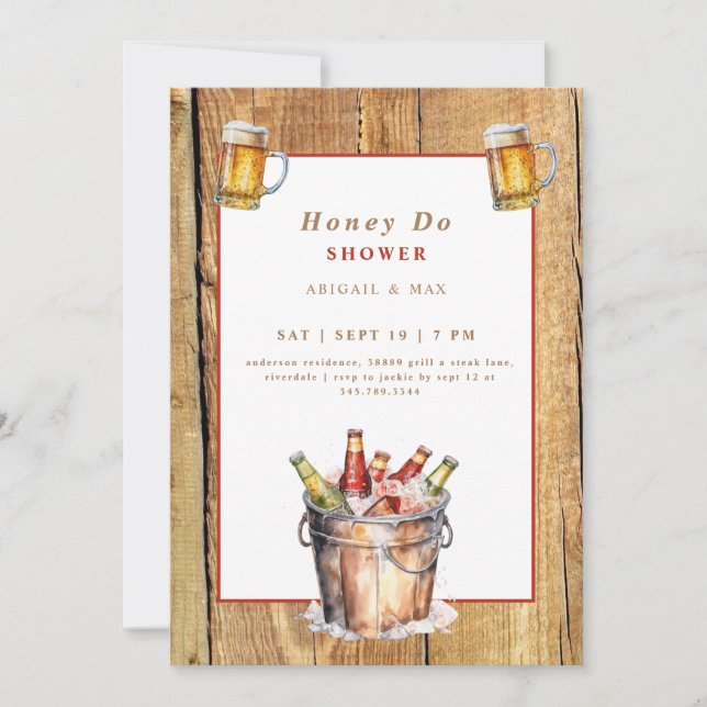 Honey Do BBQ Beer Bucket Couples Wedding Shower Invitation (Front)