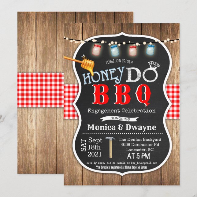 Honey Do BBQ Couples Engagement Invitation (Front/Back)