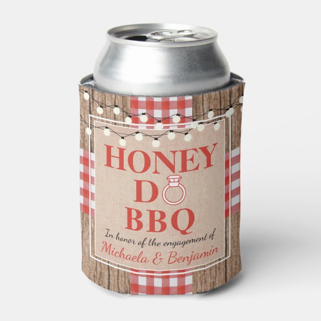 Honey Do BBQ Engagement Party Couples Shower Can Cooler (Can Front)