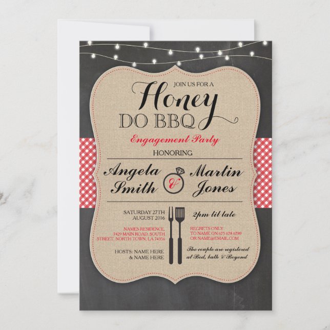 Honey Do BBQ Engagement Party I DO shower Invite (Front)