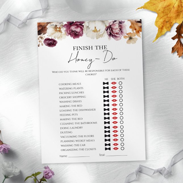 Honey Do List Fall Floral Bridal Shower Game Card (Creator Uploaded)
