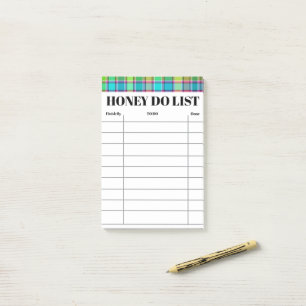 Honey Do List for Home & Family Tasks Plaid Border Post-it Notes