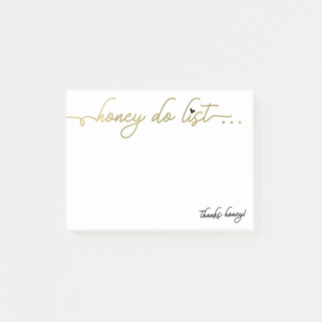 Honey Do List Notepad, Faux Gold Paint, Heart Post-it Notes (Front)