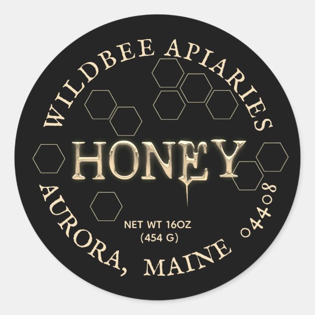 Honey Drip Black and Metallic Label with Honeycomb (Front)