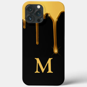 Honey Drip Black Gold Initial Typography Honeycomb iPhone 13 Pro Max Case