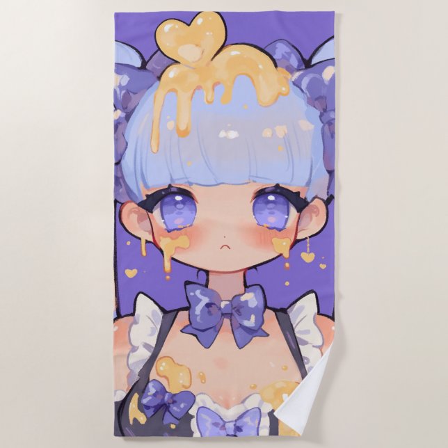 Honey Drip Kawaii Chibi Girl Beach Towel (Front)