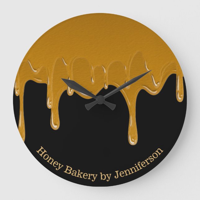 Honey Drip Sweets Bakery Shop Office Gold Black Large Clock (Front)