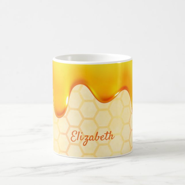 Honey dripping honeycomb pattern name coffee mug (Center)