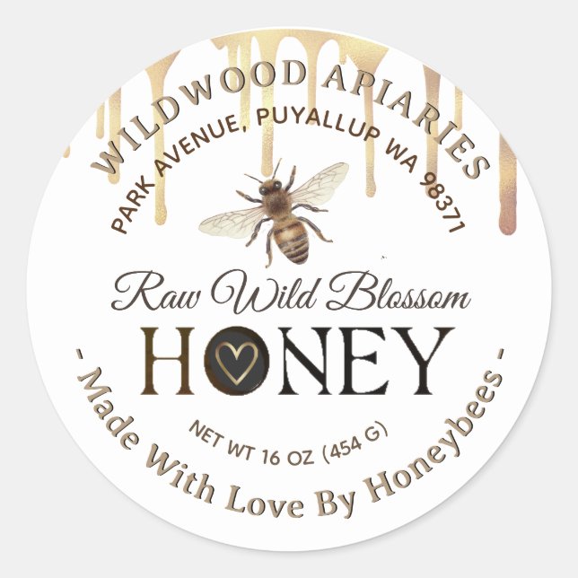 Honey Drips and Bee Made with Love By Bees Heart Classic Round Sticker (Front)