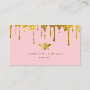 honey drips bee on pastel pink business card