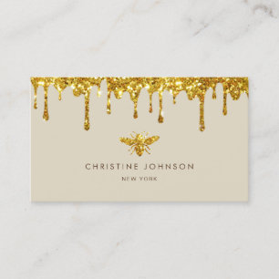 honey drips faux glitter bee business card