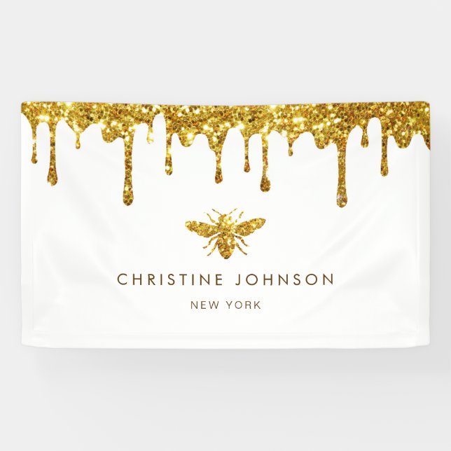 honey drips faux gold glitter bee banner (Horizontal)