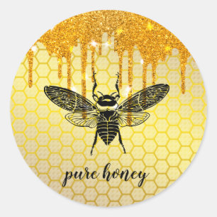 Honey Drips Gold Bee Seller Apiarist  Vintage Classic Round Sticker