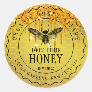 Honey Drips Gold Bee Seller Apiarist  Vintage Classic Round Sticker