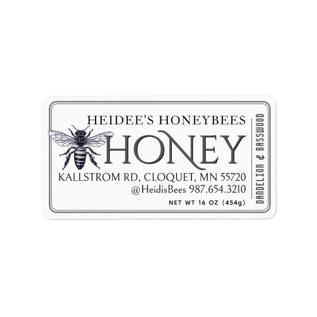 Honey Editable Label Vintage Queen Bee Border (Front)