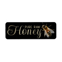 Honey Embossed Gold Text Realistic Bee on Black