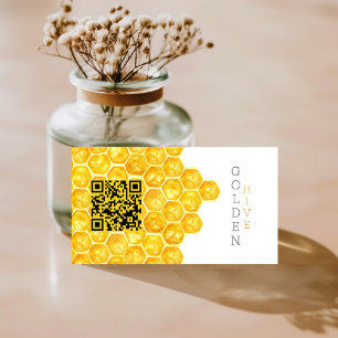 Honey Farm QR Code Honey Comb Modern Simple  Business Card
