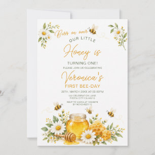 Honey First Bee-Day Birthday Daisy Floral Party Invitation