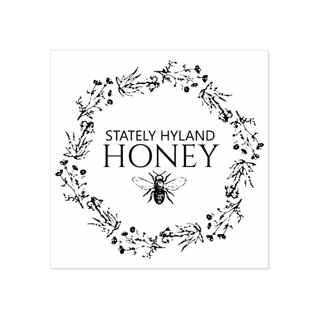 Honey Floral Wreath Hexagon Vintage Bee Stamp (Imprint)