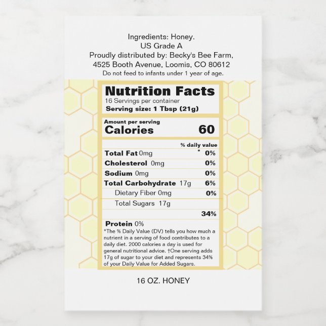 Honey Food Label Set (Single Label)