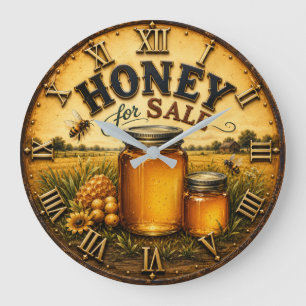 Honey for Sale Farm Fresh Honey Jar Beekeeper Large Clock