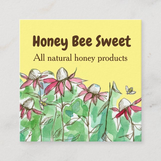 Honey For Sale Honeybee Beekeeper Flowers Square Business Card (Front)