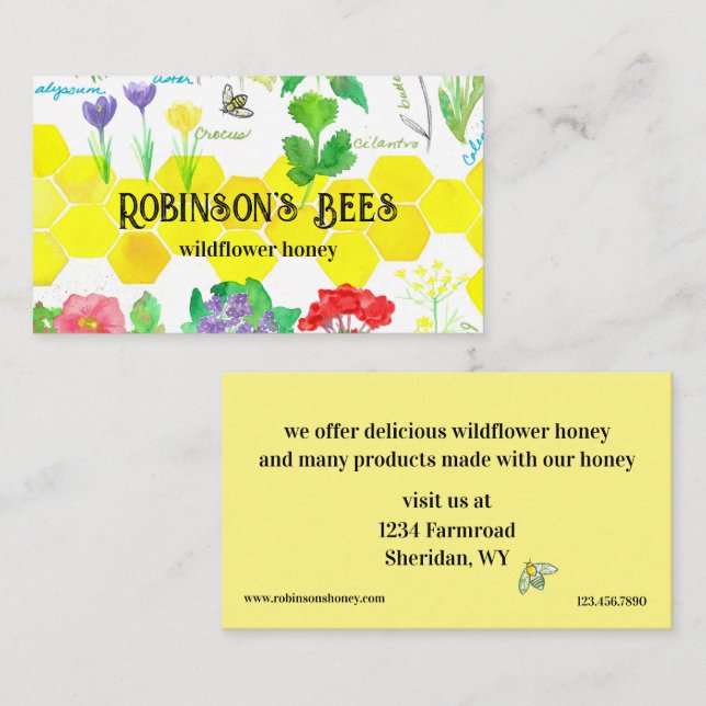 Honey For Sale Honeycomb Flowers For Bees  Business Card (Front/Back)