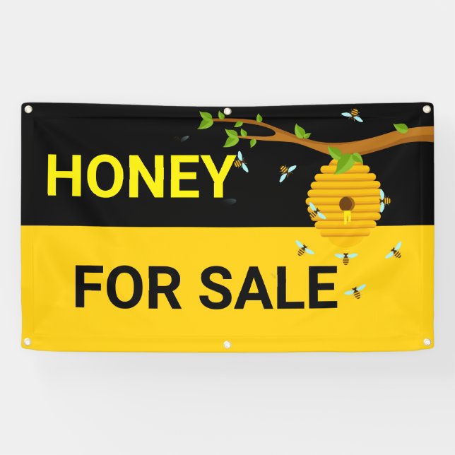 Honey For Sale Honeycomb Flying Bees Bee Hive Banner (Horizontal)