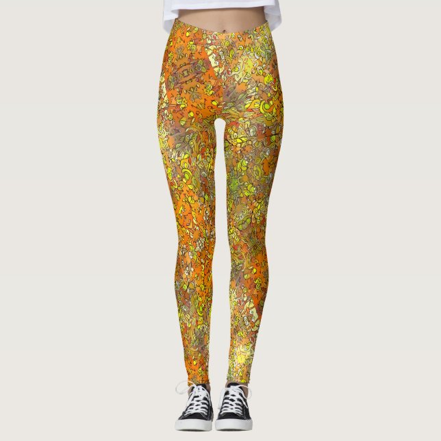 "Honey Forest," Print Floral Leggings by Leric Dax (Front)