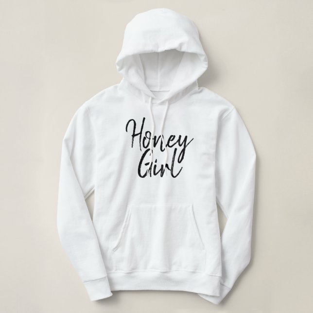 Honey Girl Typography Black & White Girly Womens  Hoodie (Design Front)