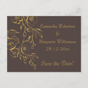 Honey Gold Autumn Floral Wedding Save the Date Announcement Postcard