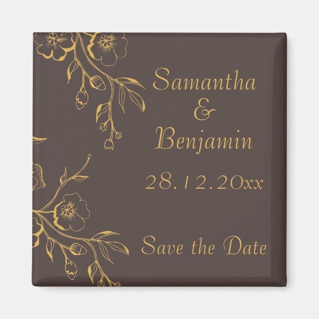 Honey Gold Autumn Floral Wedding Save the Date Magnet (Front)