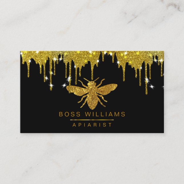 Honey Gold Drips Faux Honey Bee Glitter   Business Business Card (Front)
