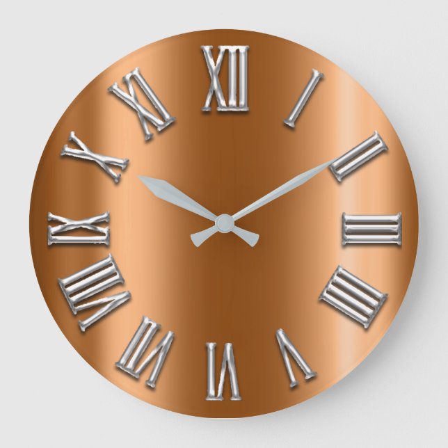 Honey Gold Grey Metallic Grey Silver Roman Number Large Clock (Front)