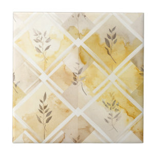 Honey Gold Harlequin Grid - Taupe Leafy Branches Tile