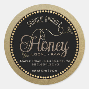 Honey Gold Kraft Grunge Border Black Bees Classic Round Sticker