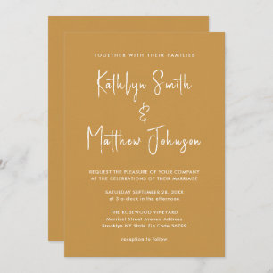 Honey Gold Modern Script All In One Chic Wedding  Invitation