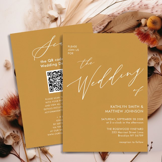 Honey Gold QR Code All In One Modern Wedding Invitation (Creator Uploaded)