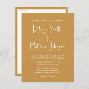 Honey Gold QR Code All In One Modern Wedding Invitation Postcard