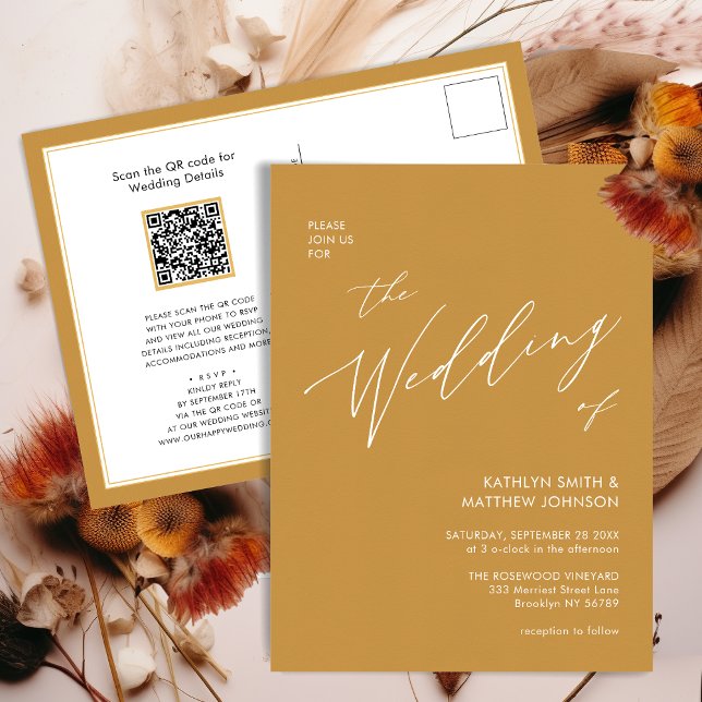 Honey Gold QR Code All In One Modern Wedding Invitation Postcard (Creator Uploaded)